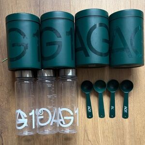 Athletic Greens AG1 Spoons, Canisters and Clear Bottles Set